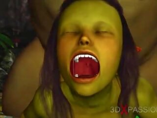 Green monster ogre eikels hard een randy vrouw goblin arwen in de enchanted bos