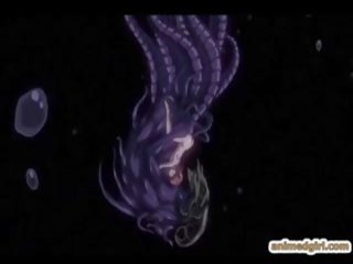 Söt animen coeds fångad och borrade av tentacles gigantisk