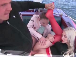 Pleasant German Teen Bitches at Public FFM Threesome on Boat