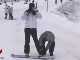 Asian couple crazy snowboarding and sexual adventures film