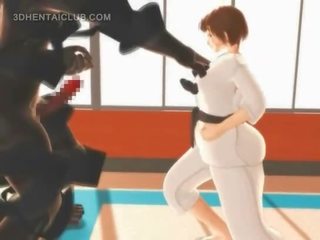 Хентай karate молодий жінка блювотні рухи на a масивний manhood в 3d