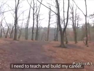 Cute Czech student bangs in forest pov for money