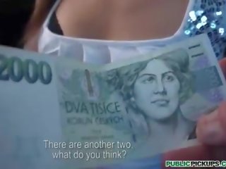 Attractive amateur paid money for public sex clip