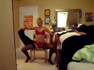 Blonde high school GF gives stripshow for her Ex show