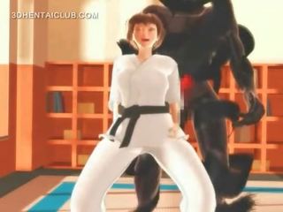 Hentai karate paauglys springimas apie a masinis velenas į 3d